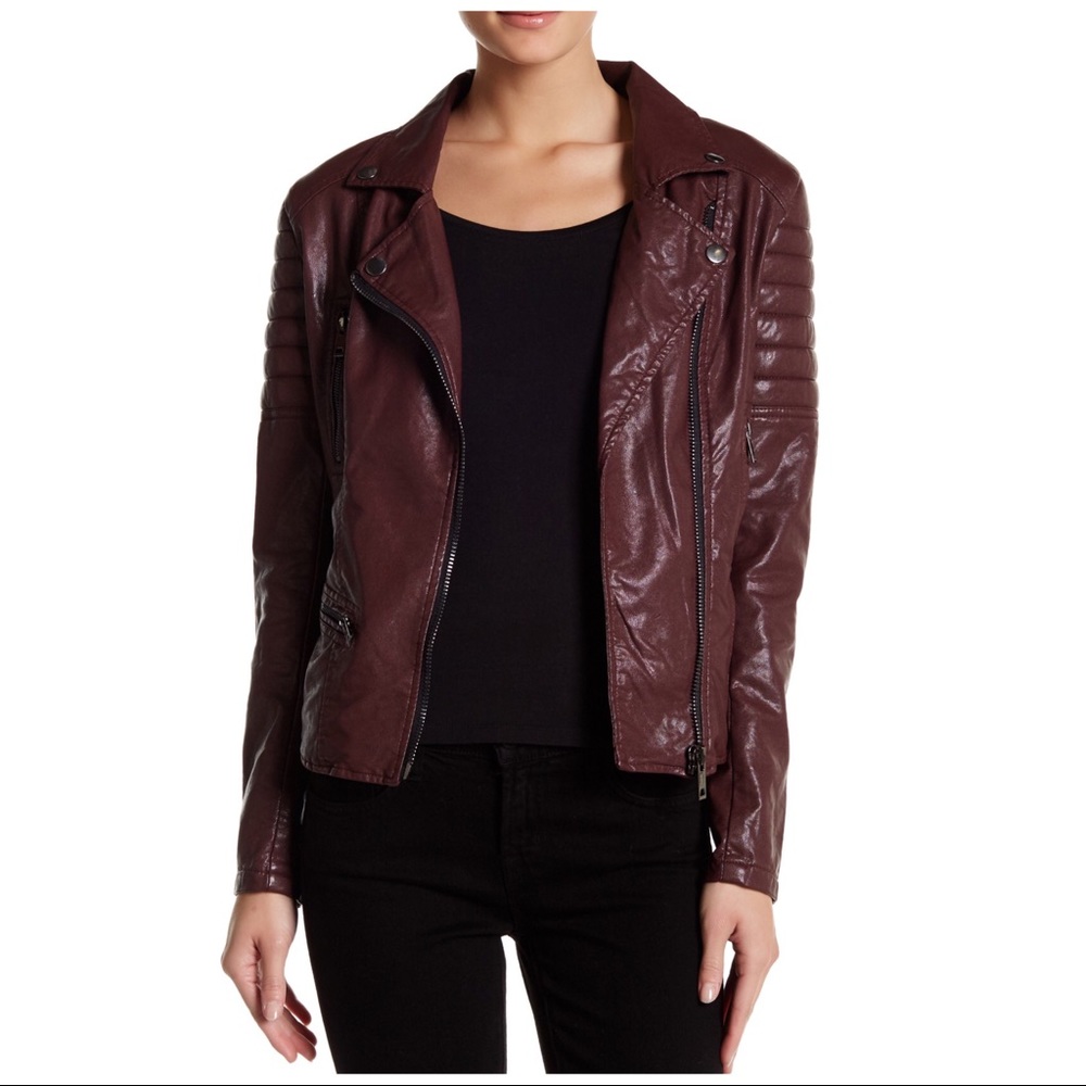 BLANK NYC | BURGUNDY VEGAN LEATHER MOTO JACKET